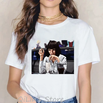 Pulp Fiction Film Mia Wallace dámske košele Lete Quentin Tarantino Ulzzang Vintage T Shirt streetwear Estetické Oblečenie
