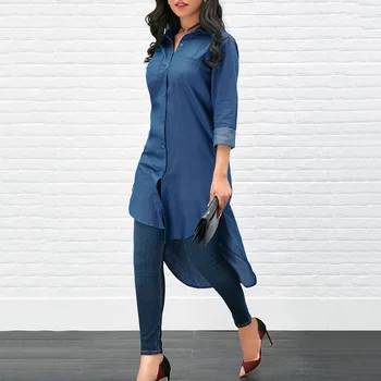 Leto Jar T-shirt Predné Krátke Blue s Dlhým Rukávom, Blúzky, Moslim, Módne Topy Ženy Islamské Oblečenie Abaya Cardigan Kimono