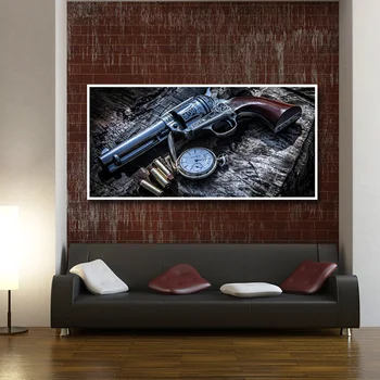 Revolver Zbraň Zbraň Vreckové hodinky Wall Art Domova Plátno Obrázky HD Vytlačí Zbraň, Pištoľ, Maľovanie Chlapec Teen Spálňa Plagát nástenná maľba