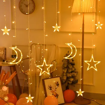 Moon Star Lampa LED Lampa String Vianočné Osvetlenie, Dekorácie Dovolenku Svetlá Opony Lampa 3,5 m Svadobné 220v Víla Svetlo Reťazec Set