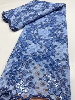 Modrá francúzskej Čipky Textílie Vyšívané Nigérijský Tylu Čipky Tkaniny S Flitrami Afriky Čipky Textílie Na Svadby, Šitie YA3567B-3