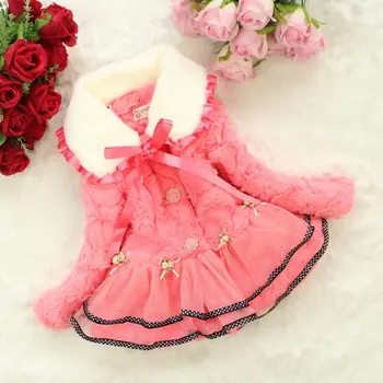 1PC Zimné Dievčatká Kvety Dot Luk Umelé kožuchy Outwear Módne Deti s Dlhým Rukávom Ružové Plyšové Topy Oblečenie Pre 2-6T