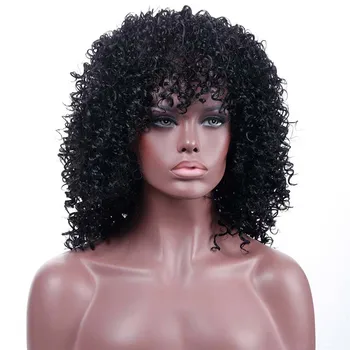 HOUYAN Krátke kučeravé parochňu syntetické čierne ženy prírodné čierna farba, syntetické malé kučeravé vlasy strany