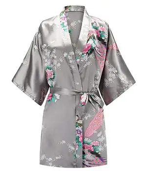 CEARPION Sexy Župan Šaty Tlač Kvet Páva Sleepwear Ženy Odev Satin Kimono Domáce Oblečenie Negližé Plus Veľkosti S-3XL