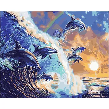 Dolphin Bay Láska Scenérie DIY Digitálne Maľovanie Podľa Čísel Moderné Nástenné Art olejomaľba Dovolenku Dar Domova Veľká Veľkosť
