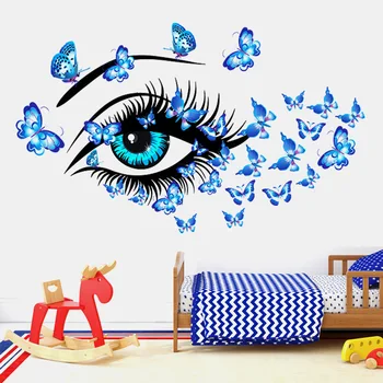Modré Oko Krásy A Motýľ Stenu, Nálepky, Obývacia Izba, Spálňa Decor Tapety nástenná maľba Vymeniteľné PVC Samolepky Umenie Obtlačky