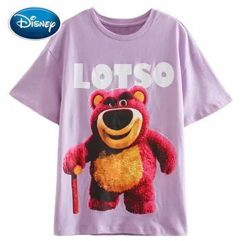 Disney Módne Medveď Losto Karikatúra Tlače Sladké Ženy T-Shirt O-Krku Pulóver S Krátkym Rukávom Bavlna Tee Topy Fialová