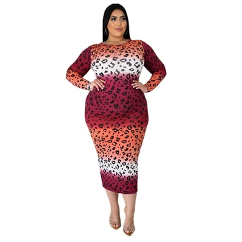 Pád Oblečenie Maxi Šaty pre Ženy Dlhý Rukáv Elegantné Šaty Vysoký Pás Leopard Šaty Plus Veľkosť Oblečenie Veľkoobchod Dropshipping