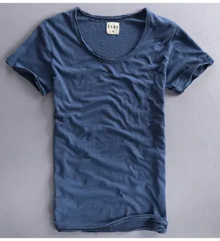 2020 lete bežné T-shirt čistej bavlny slub priedušná retro farbou tvaru krátky rukáv