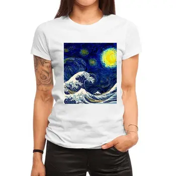 Vintage abstraktnú olejomaľbu Tlač Ženy tričko v Lete Plus Veľkosť Krátky Rukáv O Krk Ženy t-shirt Žena Tričko Topy