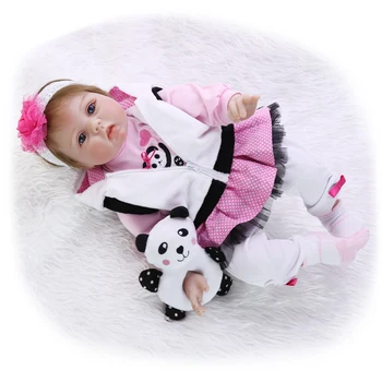 KEIUMI Realistické Znovuzrodené Dieťa Dievča Bábiku Látkové Telo, Mäkké Silikónové Realisticky Dieťa Bábiky Nosenie Panda Oblečenie Dieťa Narodeninám