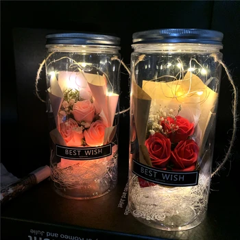 Aromaterapia Soapflower LED 18 cm Valentines Day Svadobné Dekorácie Darček pre Priateľku, Umelé Kvety Matky Deň Rose Noel