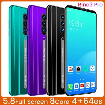 Rino3 Pro 5.8 Palcový Displej Telefónu Android Fialová Kvapka Vody Obrazovke Smartphonu Farbou Mobilný Telefón Cool Tvar Móda