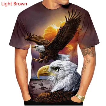 Muži 3D Soaring Eagle Print T Shirt O Krk Krátky Rukáv Zvierat Zábavné Vytlačiť Streetwear 2021 Lete Príležitostné Voľné Muž Tees Topy