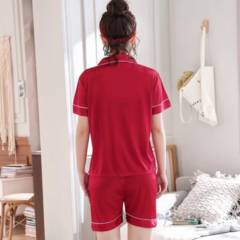 Ženy Tlačidlo Krátke Sleeve T-shirt Top Elastické Šortky Voľné Sleepwear Nastaviť Pyžamá
