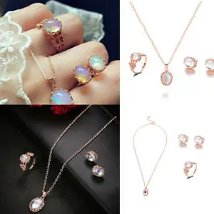 Elegantné Opálové Šperky Sady Pre Ženy Moonstone Prívesok Náhrdelníky Dámy Choker Vody Stud Náušnice Krúžok Svadobné Šperky, Darčeky