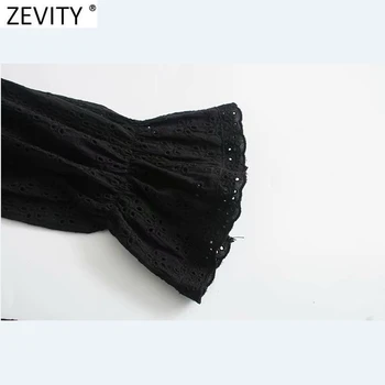 Zevity 2021 Ženy Sexy Duté Sa Výšivky, Čipky Halena Ženská Blúzka Čierna Biela Farba Volánikmi Tričko Chic Blusas Topy LS7560