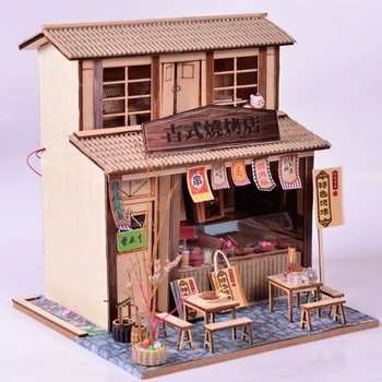 DIY Remeselníci Miniatúrne Projektu Drevené Bábiky Dom Antik Barbecue Reštaurácia Model Home Zobrazenie Ozdoby