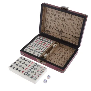 Mini Mahjong Tradičná Čínska Verzia Hra s Prenosné Wodoen Box Mah-Jongg Cestovné Rodina Voľný Čas