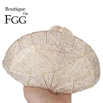 Boutique De FGG Oslňujúci Ženy Crystal Večer Tašky Prípade Pevného Kovu Minaudiere Spojok Svadobné Svadobné Kabelky Kabelky