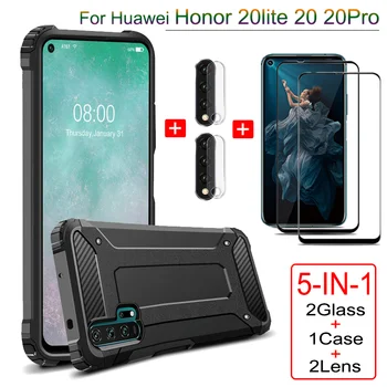 5-V-1 Vec+Sklo pre Huawei Honor 20 Lite Pro Armor Prípade honor-20lite 20pro fotoaparát film plný kryt prípade Česť 20 pro lite чехол