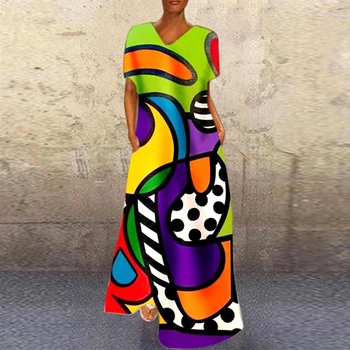2020 Nový Príchod Elegantný Retro Portrét Tlač Šaty Abstraktné Tvár Ženy Šaty Jeseň Fashion Voľné Žena Elegantné Dlhé Šaty