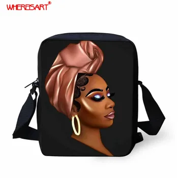 WHEREISART Africké Čierne Ženy Umenie Mágie Messenger Taška pre Ženy Móda Crossbody Ramenní Taška Dámy Cestovanie Ruky Tašku Mini Veľkosť