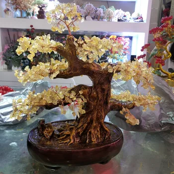 Krásne prírodné yellow crystal crystal drvený kameň ručne krajiny strom zasadiť svadobné dekorácie akvária