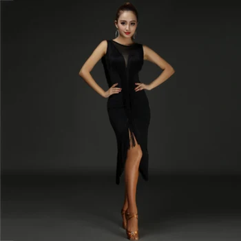 2020 Hot Sexy Latinské Tanečné Šaty Žien Black Praxi Oblečenie Salsa Súťaže Šaty Výkon Tanečné Nosiť Sukne Dancewear