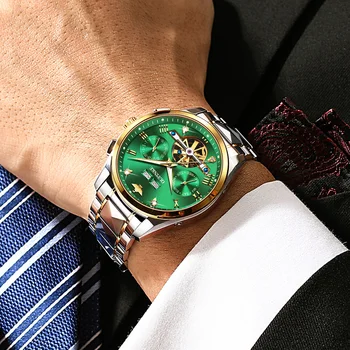 Luxusné Muži Hodinky Automatické Mechanické Zelená Sledovať Mužov Volfrámové ocele Svetelný Nepremokavé Business Športové Náramkové hodinky OUPINKE