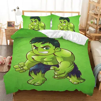 Disney, Marvel Hulk Cartoon 3D posteľná bielizeň Sady Chlapec Dievčatá Pomstiteľ aliancie Charakter obliečky na Vankúše Perinu Stanovuje Jednotný Twin Kráľovná