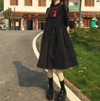 Japončina Kórejčina Ríše Bežné Vintage Študentské Party Šaty 2020 Lete Ženy Kawaii Voľné Šaty Cute Žena Oblečenie Vestidos