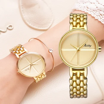 Dámske Hodinky Luxusné Zlato, Striebro Dial Zliatiny Watchband Šaty Náramok Náramkové hodinky Vodotesné Bežné Dámy Hodiny reloj mujer