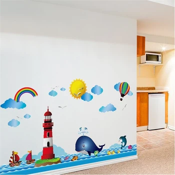 Cartoon maják veľryba detskej izby stenu, nálepky, obývacej izby, spálne dekorácie samolepky na stenu pre deti izbách