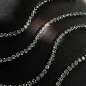 Ručné Pripraviť okolo 4-8 mm Diamantový Náhrdelník pre Ženy, Mužov Luxury Hip hop 925 Sterling Silver Jemné Šperky S 45-60 cm