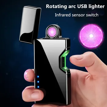Nové Kreatívne Infračervený senzor prepínač nabíjanie pomocou pripojenia USB Rotujúce arc Cigaretový zapaľovač Plazma ľahšie Vetru Elektronických zapaľovačov