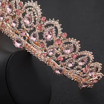 Rose Gold Ružová Vintage Barokový Kráľovná Kráľ Vlasy, Šperky Crystal Pearl Tiara A Korunu S Hrebeňom Hlavový Most Svadobné Drahokamu Diadem
