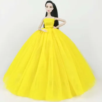 Žlté Šaty Pre Bábiku Barbie Doll Oblečenie Vysokej Kvality Dlhý Chvost Večerné Šaty Svadobné Šaty +Závoj 1/6 Bábika Príslušenstvo