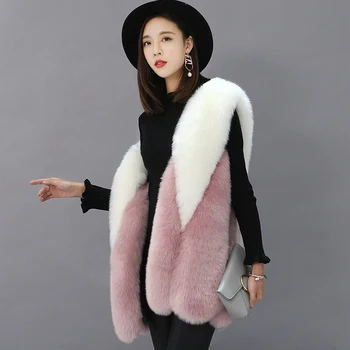2019 jeseň zima kožušiny vesta teplé oddiel farba dlhé fox kožušiny vesta módne faux kožušiny vesta veľkosť kožušinový kabát