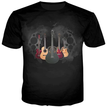 YFFUSHI Mužov, 3d tričká Gitara Tlač, T Košele Muž Hip Hop tričko Black Lumbálna Letné Topy Mužov Tees Rock Streetwear