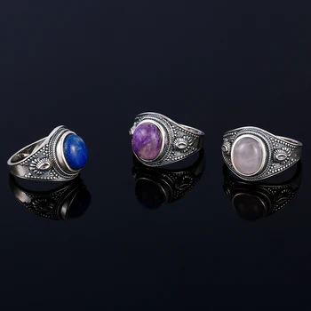 DIY retro krúžok 8x10MM Lapis Lazuli & Fialová Dragon &Prášok crystal oválne gem Mužov a žien 925 sterling silver šperky darček urob si sám