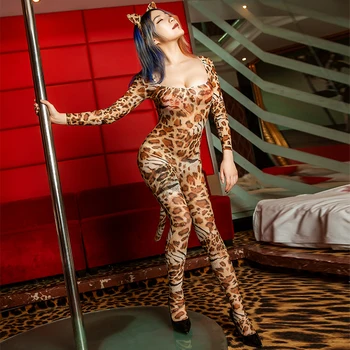 Dospelé Sexuálne Fantázie Cosplay Pokušenie Kombinézu Sexy Otvorené Rozkroku Leopard Jumpsuit Backless Vidieť Cez Porno Strany Lady Kombinézu