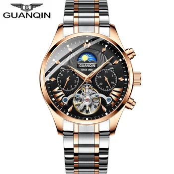 GUANQIN Pánske Automatické Mechanické Hodinky reloj hombre Muž Obchodné Hodiny Hodinky Top Značky Luxusné Náramkové hodinky Tourbillon