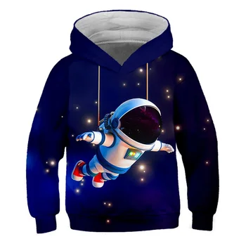 Priestor astronauti Chlapci Dievčatá módne Kapucňou tlač 3D Outwear Mikina 2020 Jeseň Zima Deti Teplé pulóvre Deti Oblečenie