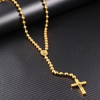 RIR Prijímanie Ruženec Dlho Katolíckej Náhrdelník s Crucifixes Nehrdzavejúcej Ocele 6 mm Modlitba Korálky Náboženské Šperky
