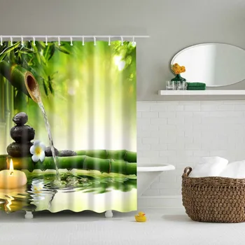 Zen sprchové závesy kúpeľňa opony Domova Zelená Žltá Zenovej Záhrady Tému Bambusu Nepremokavé zobraziť opony
