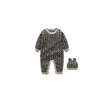 Móda novorodenca chlapec dievčatá zimné oblečenie teplá pletený sveter prúžok Dlhý rukáv batoľa cardigan písmeno F Romper a klobúk nastaviť
