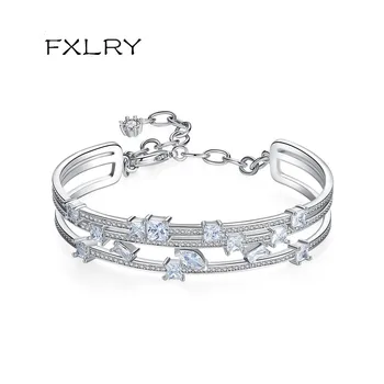 FXLRY Nové kreatívne módne biela farba, vložka zirkón dámy Nepravidelný náramok s predĺženou reťazca šperky