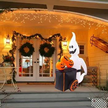 Halloween Nafukovacie Vyhovovali Vyhodiť Ghost s Tekvice a Vozík pre Vonkajšie Trávnik na Dvore Terasa Halloween Dekorácie