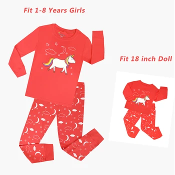 Deti Oblečenie Sady Dievčatá Jednorožec Pyžamo a Bábiku Pyžamo Dieťa Princezná Sleepwear Vianočné Pyžamá Deti Mačka Penguin Pijamas